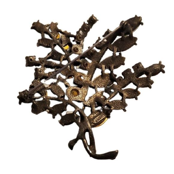 Signed ART Arthur Pepper Peacock Feather Tree Rhinestone Brooch 2 3/4" Vintage - Picture 4 of 6